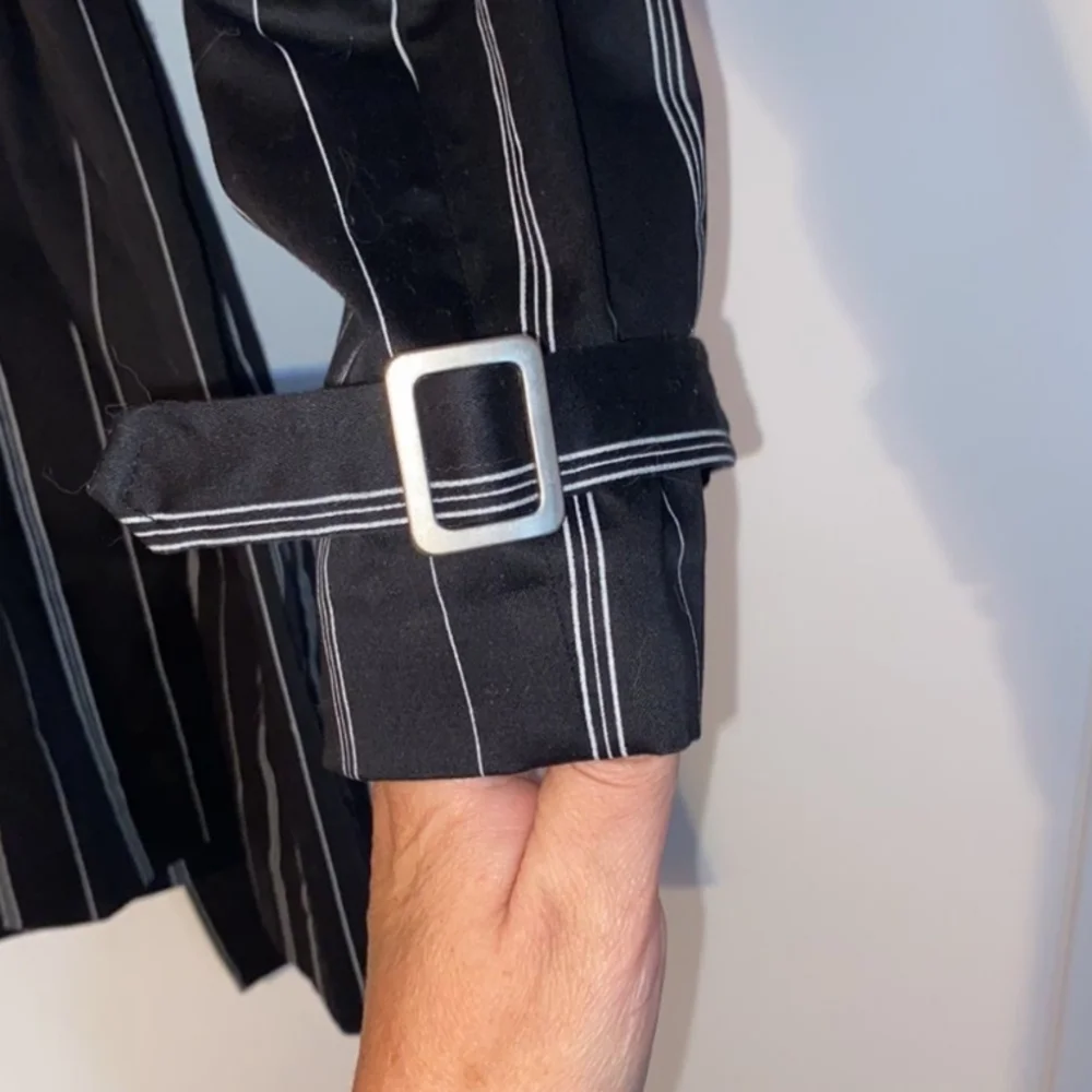 Vertigo Paris Black with White Stripes Mid Length Trench Coat Womens Size Med - Picture 4 of 8